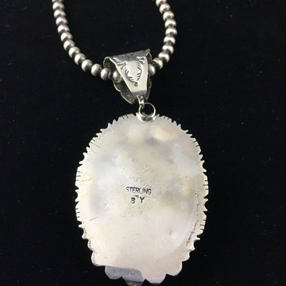 Native American Men's Navajo Pearls Necklace Pendant | Sterling Silver Blue Lapis | 10118