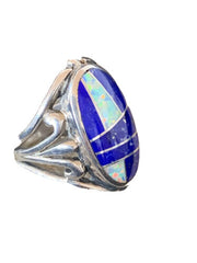 Native American Navajo Lapis & Opal Inlay Ring | Sterling Silver | Sz 7 | 1484