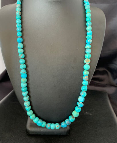 Men's Navajo Blue Turquoise Bead Necklace | Sterling Silver | 26" | Authentic Native American Handmade | 10622