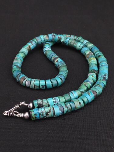 Navajo Turquoise Heishi Bead Necklace | Sterling Silver | 20" | Authentic Native American Handmade | 3286