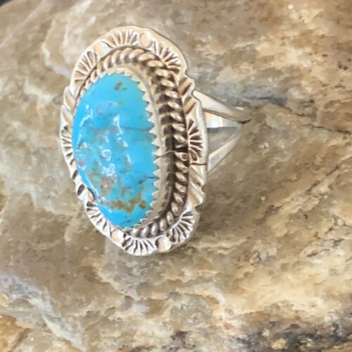 Southwestern Navajo Blue Kingman Turquoise Ring | Sterling Silver | Sz 7 | 12955