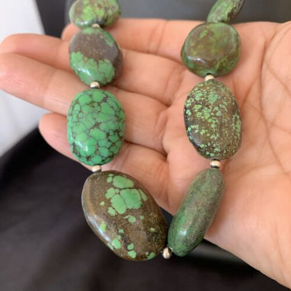 Navajo Graduated Green Nugget Turquoise Necklace | Sterling Silver | Authentic Native American | 21" | 10728