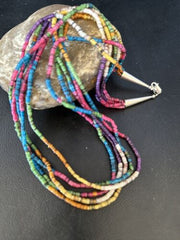 Multi-Color Shell Heishi Necklace | Sterling Silver | 22" | Authentic Native American Handmade | 14816