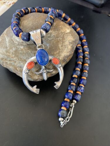 Navajo Blue Lapis Spiny Oyster Naja Pendant | Sterling Silver | Authentic Native American Handmade | 11494