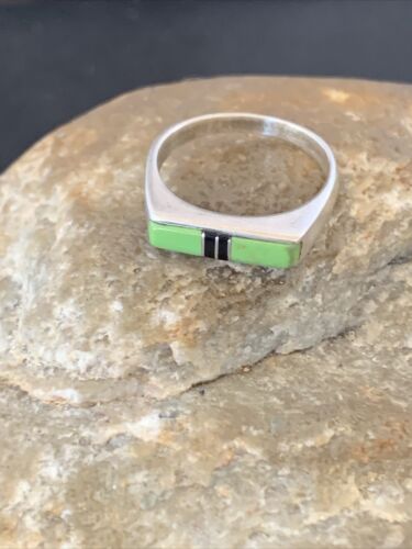 Native American Women's Navajo Green Gaspiete Onyx Inlay Ring | Sz 6.5 | 11154