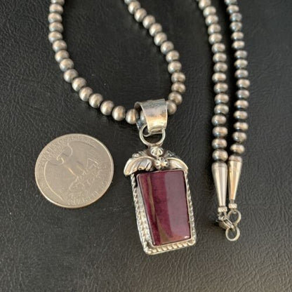 Navajo Purple Spiny Necklace Pendant | Sterling Silver | Authentic Native American Handmade | Women's | 13630