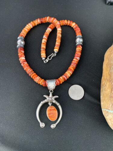 Navajo Spiny Oyster Necklace Pendant Set | Authentic Native American Sterling Silver | Naja | 238