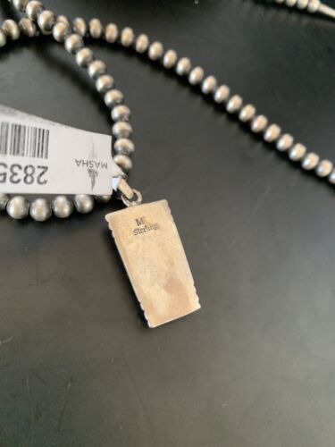 Blue Opal Inlay Necklace Pendant | Navajo Pearls | Sterling Silver | Authentic Native American Handmade | 2835 - Masha USA