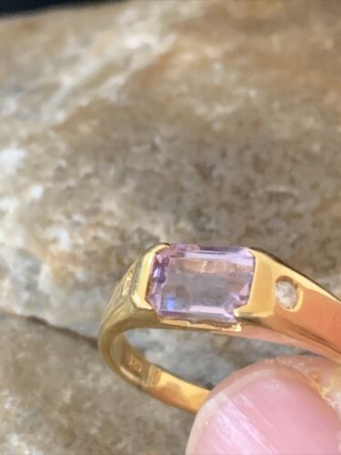Navajo Women's Purple Amethyst Ring | Sterling Silver Gold Plated | Sz 9 | Authentic Native American Handmade | 01799
