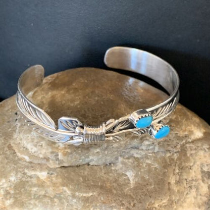 Navajo Blue Kingman Turquoise Cuff Bracelet | Sterling Silver | Authentic Native American Handmade | 12877 - Masha USA