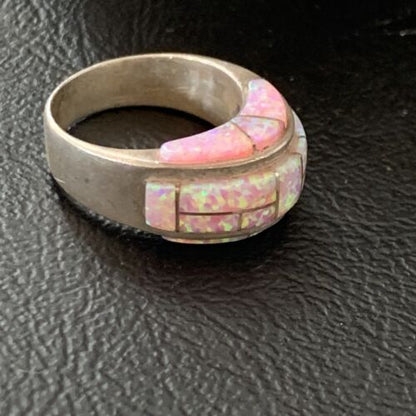 Navajo Pink Opal Inlay Band Ring | Sz 6.5 | Authentic Native American Handmade | 12405