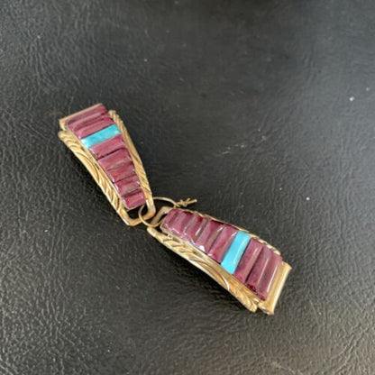 Navajo Turquoise Spiny Oyster Inlay Watch Tips | Sterling Silver & Gold-Filled | Authentic Native American Jewelry | 13727
