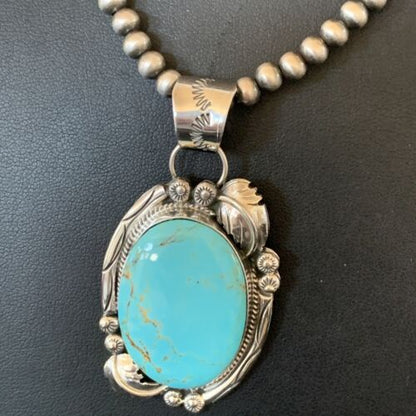 Navajo Pearl Blue Kingman Turquoise Necklace Pendant | Sterling Silver | Authentic Native American Handmade | 12287