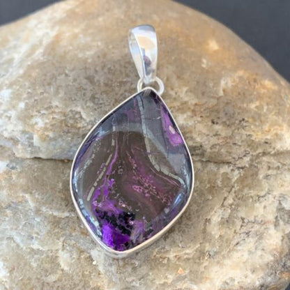 Navajo Purple Sugilite Pendant | Sterling Silver Pearls | 1.50" | Authentic Native American Handmade | 10928