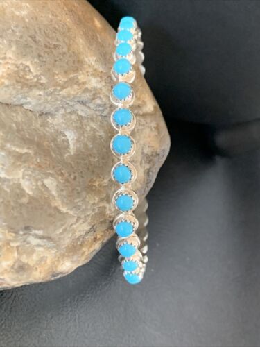 Sterling Silver Blue Kingman Turquoise Cuff Bracelet Bangle | 9.5" | Authentic Native American Handmade | 12316