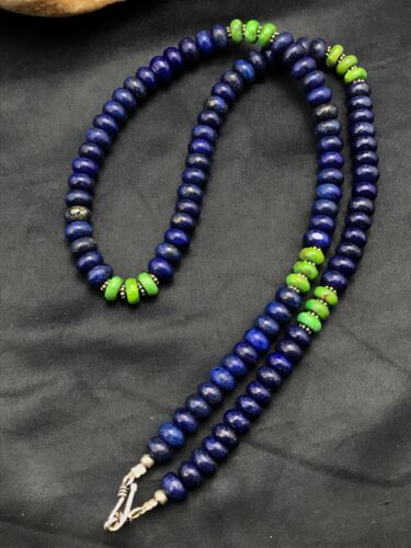 Navajo Lapis & Turquoise Beads Necklace | Sterling Silver | Authentic Native American Handmade | 20" | 3269