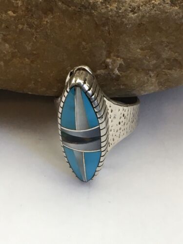 Navajo Multi-Color Opal & Turquoise Inlay Ring | Sterling Silver | Sz 8 | Authentic Native American Handmade | 01593
