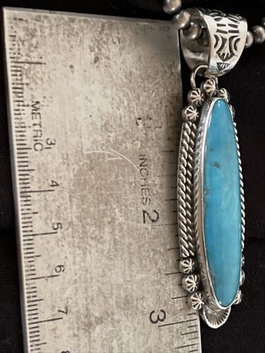 Navajo Men's Kingman Turquoise Pendant Necklace | Sterling Silver | Native American Handmade | 1069