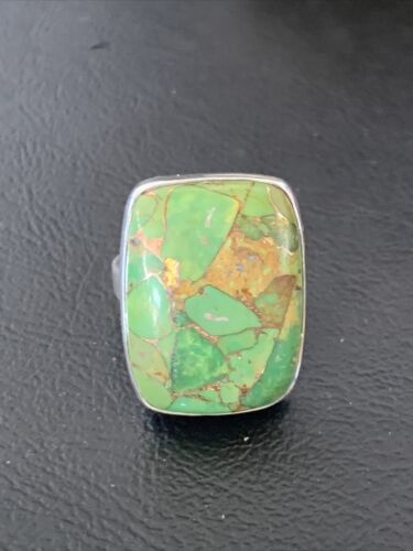 Adjustable Navajo Green Mojave Turquoise Ring | Sterling Silver | Sz 8 | Authentic Native American Handmade | 11785