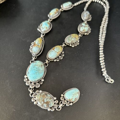 Navajo Golden Hills Turquoise Lariat Necklace | Sterling Silver | Authentic Native American Handmade | 14348
