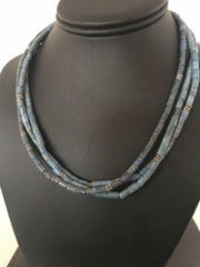 Native American Denim Lapis 3 Strand Necklace | Navajo Sterling Silver | 8472