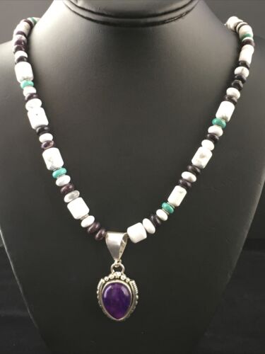 Navajo Purple Sugilite Turquoise Bead Necklace | Sterling Silver | 22" | Authentic Native American Handmade | 10029
