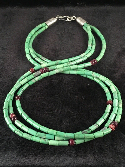 Navajo Spiny Oyster & Turquoise Bead Necklace | Sterling Silver | 21" | Authentic Native American Handmade | 8720