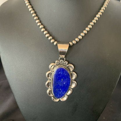 Native American Navajo Blue Lapis Pendant Necklace | Sterling Silver | 11673 - Masha USA