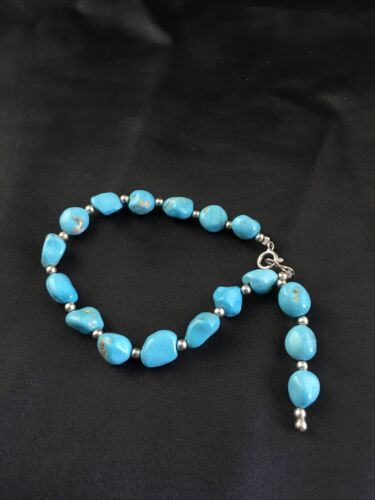 Native American Sterling Silver Bracelet | Sleeping Beauty Turquoise Inlay | 6.75" | 10146