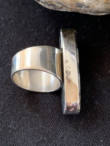 Southwestern Navajo Cinnabrite Ring | White Black | Sterling Silver | Sz 7.5 | 1562