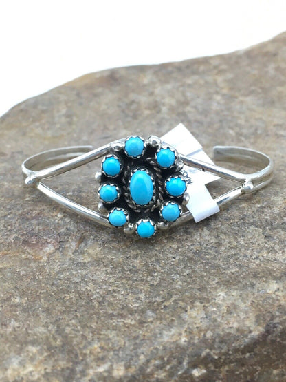 Navajo Blue Turquoise Cluster Bracelet | Sterling Silver | Authentic Native American Handmade | 4" | 4462