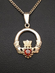 Native American Navajo Garnet Pendant Necklace | Sterling Silver | 14" Chain | 8971