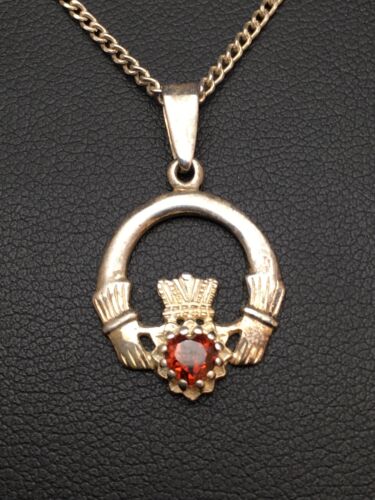 Native American Navajo Garnet Pendant Necklace | Sterling Silver | 14" Chain | 8971
