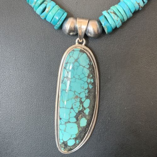Navajo Pearls Spiderweb Beads Turquoise Necklace Pendant | Sterling Silver | Authentic Native American | Graduated | 22" | 10222