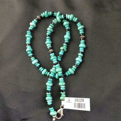 Navajo Blue Turquoise Spiny Oyster Necklace | Sterling Silver | 19" | Authentic Native American Handmade | 10129 - Masha USA