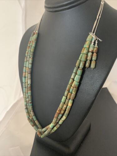 Royston Turquoise 3 Strand Heishi Necklace | Navajo Sterling Silver | Authentic Native American Handmade | 1203