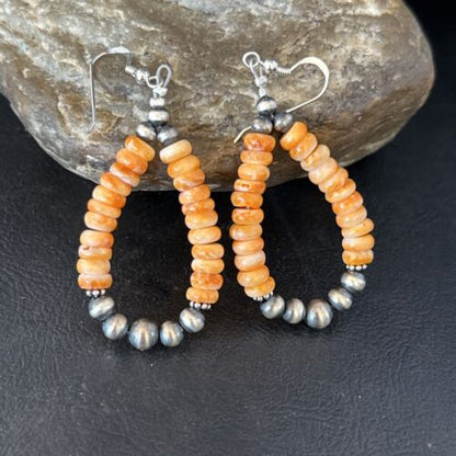 Navajo Orange Spiny Oyster Bead Earrings | Sterling Silver | Authentic Native American Handmade | 14294 - Masha USA