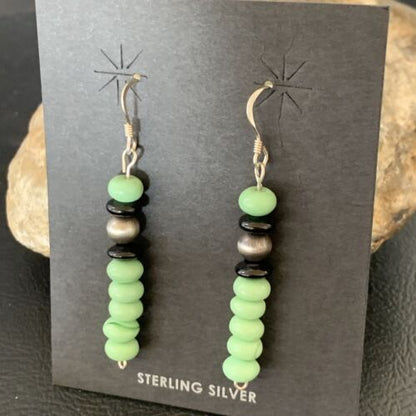 Navajo Green Malachite & Black Onyx Earrings | Sterling Silver | Authentic Native American Handmade | 4486