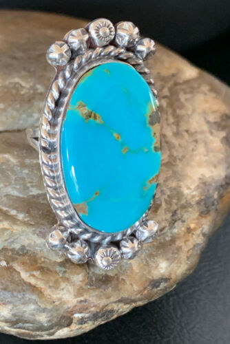 Southwestern Navajo Blue Kingman Turquoise Ring | Sterling Silver | Sz 8 | 13380
