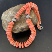 Native American Navajo Pink Coral Bead Necklace | Sterling Silver | 18" | 13231