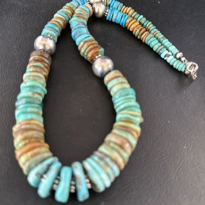 Navajo Blue Green Turquoise Bead Necklace | Sterling Silver | Authentic Native American | 20" | 14243