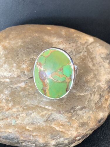 Adjustable Navajo Green Mojave Turquoise Ring | Sterling Silver | Sz 8 | 11789