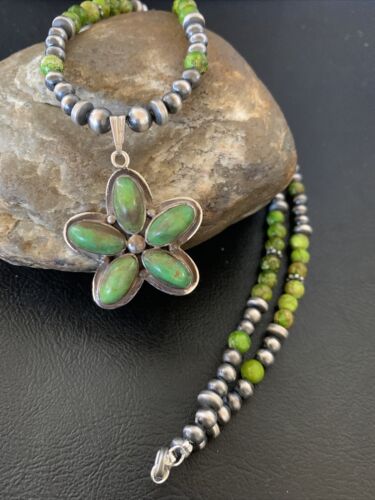 Navajo Green Gaspeite Turquoise Pendant | Authentic Native American Sterling Silver | Multi-Stone | 12263