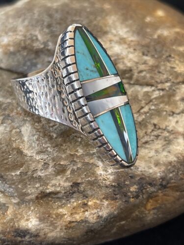 Navajo Multi-Color Opal & Turquoise Inlay Ring | Sterling Silver | Sz 7 | Authentic Native American Handmade | 1580