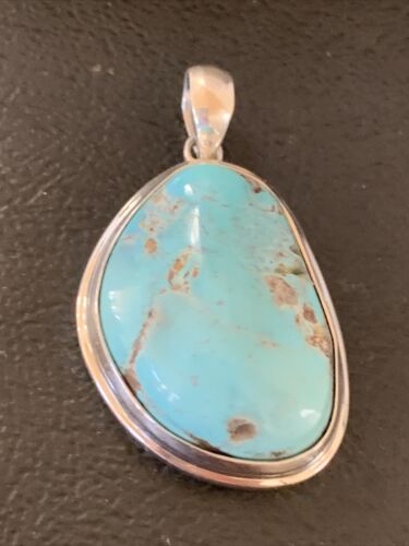 Navajo Blue Bisbee Turquoise Pendant | Sterling Silver | 1.5" | Authentic Native American Handmade | 1622