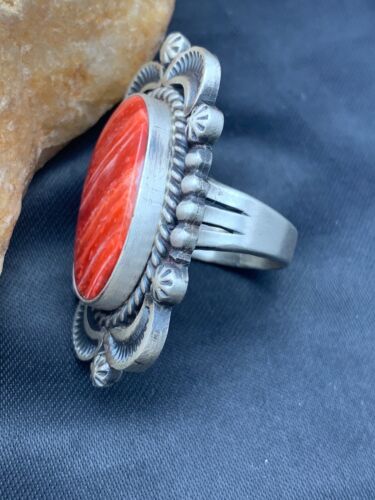 Native American Men's Spiny Oyster Ring | Navajo Sterling Silver | Sz 7.5 | 4287