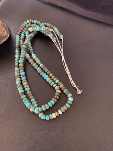 Navajo Blue Green Turquoise Necklace | Sterling Silver | 22" | Authentic Native American Handmade | 9673