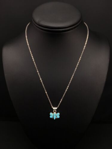 Southwestern Butterfly Turquoise Pendant | Zuni | Sterling Silver | 20" | 4777