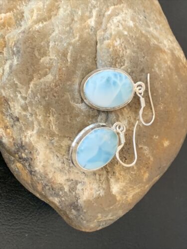 Navajo Blue Larimar Dangle Earrings | Sterling Silver Beads | Authentic Native American Handmade | 1614