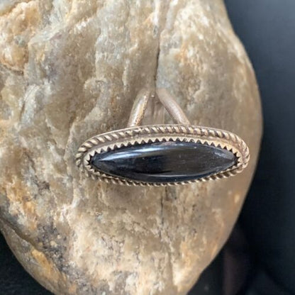 Navajo Black Onyx Ring | Sterling Silver | Sz 6 | Authentic Native American Handmade | 11954